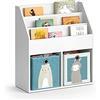 Vicco Libreria bambini Luigi, Bianco, 72 x 79 cm con 2 scatole pieghevoli opt.6, combinabile per riporre libri e giocattoli