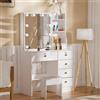Teousev Postazione Trucco con Sgabello e Specchio, Toeletta Trucco con Luci, Toilette Trucco con 6 Cassetti e 6 Ripiani Aperti, 80X36X131cm, Moderno, Bianco, JR060106