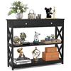 GIANTEX Tavolo Consolle da Divano, a 3 Ripiani, Cassetto con Manico, in Legno, Salvaspazio per Soggiorno, Salotto, Ingresso, Portata di 75 kg (nero)