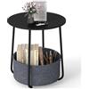 COSTWAY Tavolino da Salotto a 2 Livelli con Cesta in Tessuto, Comodino Moderno con Struttura in Metallo, Tavolino Rotondo per Soggiorno e Camera da Letto, 45 x 45 x 50,5 cm (Nero)