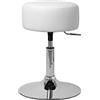 ML DESIGN modern living ML-Design Sgabello Rotondo Ø 33 cm Altezza Regolabile con Levetta 52-65 cm Senza Schienale Girevole Sedia da Bar Trucco Multiuso in Acciaio Cromato Imbottito con Rivestimento in Similpelle Bianco