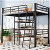 YuQozii Letto a soppalco, 90 x 200 cm, senza materasso, letto con scrivania, più ripiani, ringhiere, scala, telaio in ferro (nero)