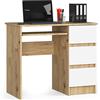 AKORD | Scrivania A-6 con Ripiano per Tastiera | Office Desk | 3 Cassetti a Destra | Scrittoio per Ufficio | Per Computer PC Laptop | 90x77x50 cm | 30 kg Rovere artigianale