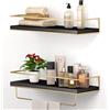 Shario Set di 2 mensole galleggianti, da parete, con portasciugamani dorate, mensole decorative per bagno, cucina, soggiorno e camera da letto (nero oro, 40 cm)