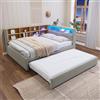 Trdlpyn Divano Letto 140*200 con Telecomando illuminazione d'atmosfera e Presa USB, Letto Estraibile 90*190, Lettos Imbottito Divanetto con Vano Comodino,Rete a doghe in Legno Massello, Flanella, Grigio Chiar