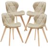 [en.casa] Set 4 Sedie con Rivestimento in Similpelle Trapuntata e Gambe in Legno di Faggio Sedie da Design Ergonomico per Sala da Pranzo Soggiorno Riunioni - Beige