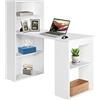 GIANTEX Scrivania con libreria, scrivania per computer, tavolo da ufficio con ripiano laterale destro o sinistro, tavolo da lavoro, 6 ripiani, tavolo da gioco, tavolo per computer portatile, in legno,