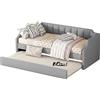 Azkoeesy Divano letto con secondo letto estraibile, 90x200 cm, struttura funzionale, Letto matrimoniale con rete a doghe, per bambini, ragazzi e adulti, rivestimento in lino, grigio