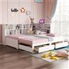 YuQozii Divano in legno massello 90/180x190 cm, letto estraibile, vano portaoggetti, presa europea multifunzionale, cassetto, rete a doghe, letto singolo (bianco)