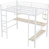 Azkoeesy Letto a soppalco in metallo con scrivania da 2 metri, 140 x 200 cm, letto a castello, letto matrimoniale, con rete a doghe e griglia, con protezione contro le cadute e scaffali, per
