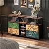 FOERPL Buffet Basso, 137 cm Chiffonnier Mobile da Riordinamento con LED Cassetto in Tessuto, Comò Basso, Struttura in Metallo, Armadio da Sala da Pranzo per Soggiorno, Ingresso, Corridoio (D 4