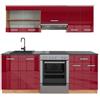 Vicco Cucina componibile R-Line, Rosso lucido/rovere dorato, 200 cm, PL Antracite, adatto per l'espansione personalizzata tramite moduli aggiuntivi