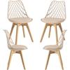 Regalos Miguel - Set di 4 sedie Mima Beige tapioca, per sala da pranzo e cucina, stile nordico, struttura in polipropilene, seduta imbottita in similpelle e gambe in legno di faggio
