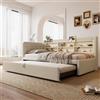 NADEUSAK Letto giornaliero, 90 x 200 cm (180 x 200 cm), divano letto, design multifunzionale per letto estraibile, più ripiani, letto con rete a doghe (senza materasso), lino (beige1)