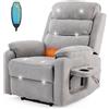 LEADZM Poltrona elettrica Relax con funzione massaggio, con caricatore senza fili, dotata di 1 porta USB, 1 porta di ricarica Type-C e 1 portabicchieri, telecomando incluso (grigio chiaro)