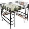 Azkoeesy 140 x 200 cm Letto a soppalco con scrivania, letto matrimoniale in metallo per adolescenti e adulti con ripiani, nero (140x200cm)