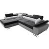 Robin Inspire Saturn Premium Divano angolare con funzione letto cassetto per biancheria e cuscini Poggiatesta regolabili stile moderno nero e grigio angolo a sinistra 272 x 200 x 90