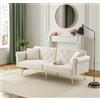 Soweiz Moderno divano letto a 2 posti, rivestimento in velluto, schienale con 3 livelli di regolazione e piedini in metallo dorato, divano con funzione di sonno, salvaspazio, 173 x 75 x 70 cm (beige)