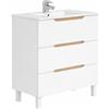 Arreditaly Mobile Bagno A Terra Con 3 Cassettoni Soft Close E Lavabo In Ceramica Monoforo Con Troppopieno Incluso Mobiletto Design Moderno Ed Elegante Salvaspazio 80 x 45 x 86 Cm (Bianco)