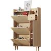BTM Scarpiera in legno di rattan, 90 × 17 × 125 cm, con 3 ante basculanti e 1 cassetto, con gambe e maniglie in legno massello, naturale + bianco