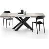 Mobili Fiver, Tavolo Allungabile Emma 140(220) x90 cm, Grigio Cemento con Gambe Incrociate Nere, per 6-10 persone, Tavolo Cucina, Soggiorno, Made in Italy