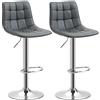 HOMCOM Set 2 Sgabelli da Bar in Finta Pelle con Schienale, Sgabelli da Cucina e Salotto Girevoli con Poggiapiedi, 42x45x89-110cm, Grigio
