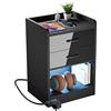 Rcynview Comodino Camera da Letto, Comodini Camera da Letto con LED Regolabile, Presa e Porta USB, 2 Cassetti e 1 vano a Giorno, Credenza Soggiorno Moderno, Cassettiera Piccolo, 65x40x35cm, Nero