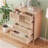 CXHLXYR Cassettiera con 5 cassetti, 60 x 34 x 91 cm, mobile cassettiera in legno e rattan, armadio con cassetti per camera da letto, soggiorno e ufficio, bottoni in metallo, gambe in legno di qualità