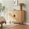 [en.casa] Mobile Multiuso a 2 Ante Scorrevoli in Bambù Scarpiera con 3 Ripiani Vani Portascarpe Comò Stretto Piano Ovale per Ingresso Soggiorno Camera da Letto 100x40x80 cm - Naturale/Nero