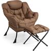 RELAX4LIFE Poltrona Relax con Poggiapiedi, Poltrona Imbottita con Schienale e Braccioli, Struttura in Metallo, Poltrona per Camera da letto, Salotto e Ufficio (Polyester+Pouf, Caffè)