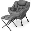 HOMASIS Poltrona Relax con Poggiapiedi, Poltroncina Reclinabile con Braccioli e Tasca Laterale, Supporta Fino a 150 kg, Sedia Comoda per Salotto, Camera da Letto, 81 x 75 x 94,5 cm (Grigio)