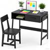 LIFEZEAL Set Scrivania e Sedia per Bambini 3+Anni, Scrivania con Cassetto, Banco Scuola, Tavolo da Studio, Sedia con Schienale, in Legno, per Cameretta, Giocare, Studiare, Multiattività (nero)