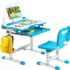 RELAX4LIFE Set Tavolo e Sedia per Bambini, Superficie di Lavagna Inclinabile con Ripiano Organizer Scorrevole, Scrivania con Lampada a LED e Leggio Regolabili, Scrivania e Sedia Multiattività (Blue)