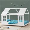 [en.casa] Letto per Cameretta a Forma di Casetta Semiaperta con Finestra e Tettuccio Letto Francese per Bambini Struttura in Legno di Pino Zona di Riposo 140 x 200 cm Bianco