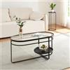 [en.casa] Tavolino Centrale da Salotto Tavolo Basso da Caffè con Piano Ovale in Vetro Telaio da Design in Metallo 90 x 42,5 x 46 cm - Nero