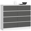 AKORD Cassettiera K-120 con 8 (2x4) Cassetti | Moderna Mobiletto per Soggiorno Sala da Pranzo Camera da Letto Corridoio Bagno | Armadio Cameretta | 120x99x40 cm 65 kg | Bianco + Grigio grafite Anteriore
