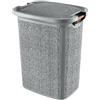 Inbagno Cesta portabiancheria in plastica con Manici in Legno, Design Moderno con Motivi a Intreccio, capienza 60 lt (Grigio)