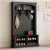 YuQozii Set appendiabiti con panca e scarpiera multifunzionale, con 3 ganci sospesi e spazio aperto, portaoggetti rettangolare e scaffali per corridoio, H190/B120/T40 cm (nero)