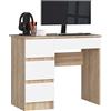 AKORD | Scrivania A-7 | 4 Cassetti | Office Desk | Scrittoio per Ufficio | Per Computer PC Laptop | Al lavoro | A casa | 50x90x77 cm | Quercia di Sonoma |Bianco