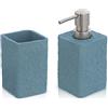 Inbagno Set Accessori Bagno 2 Pezzi Effetto Pietra Turchese Cobalto, Dispenser e portaspazzolini, in Resina (Set 2)