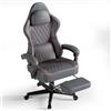 Huracan Sedia da Gaming con funzione massaggio, Poltrona da gaming regolabile e girevole, Sedia da gioco con poggiapiedi, Gamer Chair ergonomica per PC, sedie gamer in pelle PU, Grigio-bianco