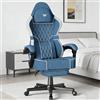 Soontrans Sedia da Gaming Massaggiante con Poggiatesta & Cuscino Lombare Massaggio, Sedia Gaming Ergonomica, Poltrona da Gamings con Poggiapiedi, Cotone, Carico 136kg, Regolabile in Altezza(Blu)