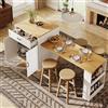 Kelodan Isola della cucina/Armadio da cucina/buffet/tavolo da bar, carrello fisso con tavolo allungabile, 2 cassetti, 4 ante, nero/bianco.