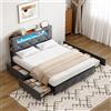 KeepGoon Letto matrimoniale 160 x 200 cm con luce LED e porta USB, letto imbottito con 4 cassetti in ferro, vano contenitore nella testiera, rete a doghe, tessuto in flanella, Grigio