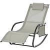 Outsunny Poltrona a Dondolo da Giardino, Lettino Sdraio da Esterno con Poggiatesta e Tasca Laterale, 150x62x88 cm, Nero e Grigio