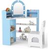 COSTWAY Toeletta Trucco per Bambini 3+ Anni con Luci, Tavolo Trucco e Sedia Principessa con 3 Mensole Portaoggetti, 5 Scomparti Aperti e Accessori Inclusi, Set Mobile per Cameretta Bambina
