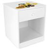 leomark comodino classico per cameretta con cassetto e scompartimento apertoin, cassettiera per bambini in legno, colore bianco con motivo ESCAVATORE, dimensioni: 34cm x 33,5cm x 40cm (LxPxA)