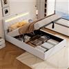 KUAKE Letto contenitore matrimoniale con presa USB & tipo C, letto matrimoniale 140 x 200 cm con luce d'atmosfera sul letto, letto idraulico,letto una piazza e mezza con base a doghe