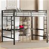 Moimhear Letto in metallo, 90 x 200 cm, letto a soppalco con scrivania e due librerie, per bambini, ragazzi e adulti (Nero 14x200cm)