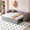 Soweiz Letto imbottito, divano letto allungabile, 90 x 200 cm, classico a forma piena con bottoni, con rete a doghe, letto multifunzionale, tessuto di velluto delicato sulla pelle (senza materasso